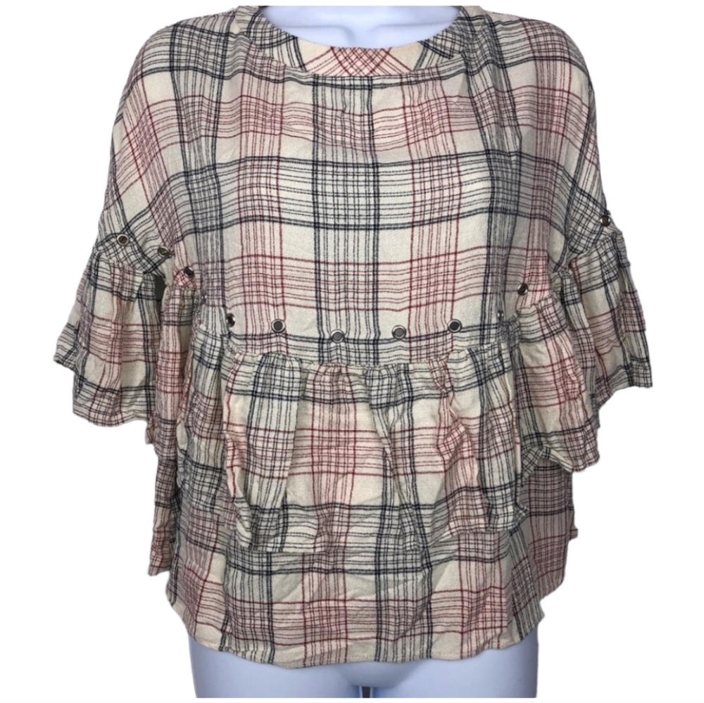 ♧Zara tan Crop plaid Small New with tags top